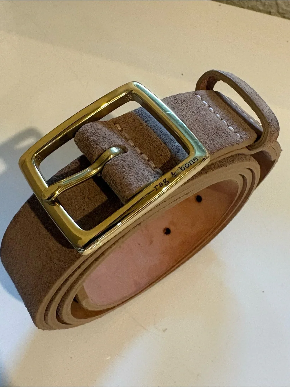 rag & bone Boyfriend Belt Camel Suede with Gold Buckle